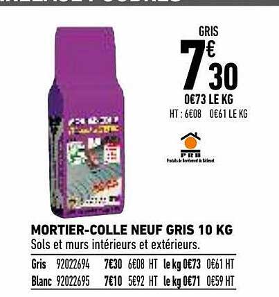mortier-colle neuf gris 10 kg