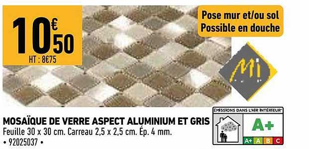 mosaïque de verre aspect aluminium et gris