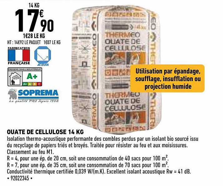ouate de cellulose 14 kg soprema