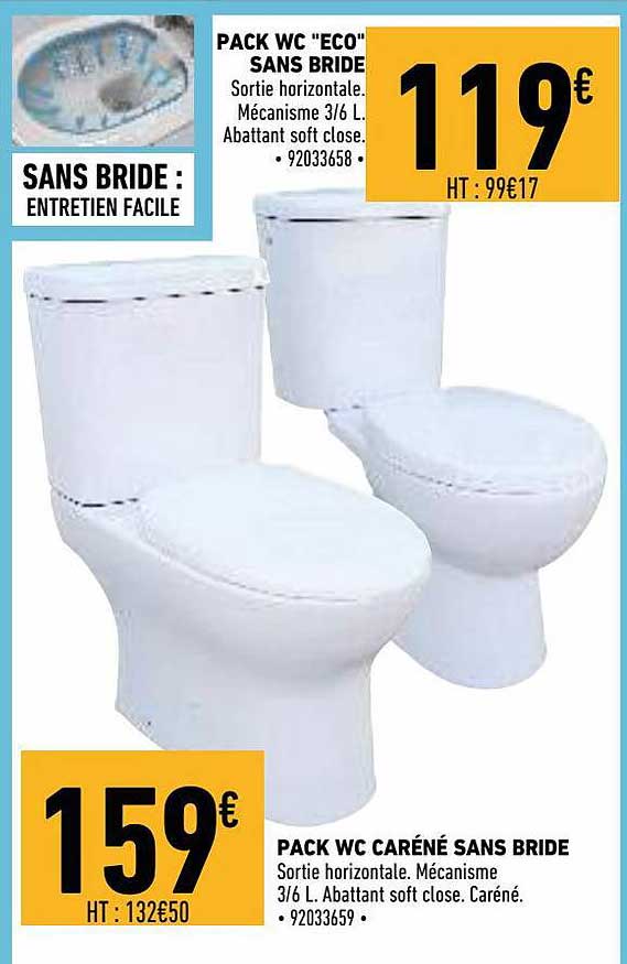 pack wc "eco" sans bride, pack wc caréné sans bride