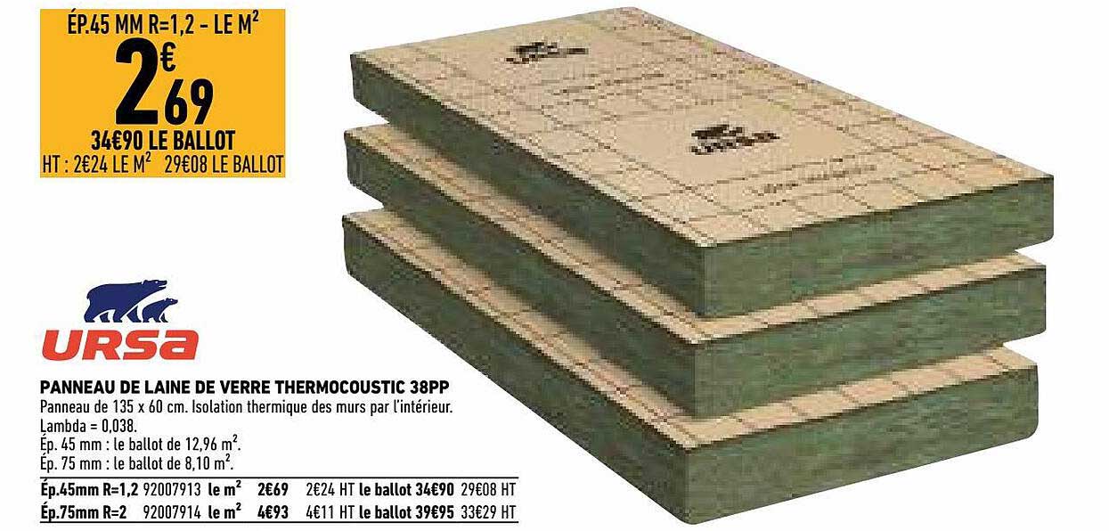 Panneau De Laine De Verre Thrermocoustic 38pp Ursa