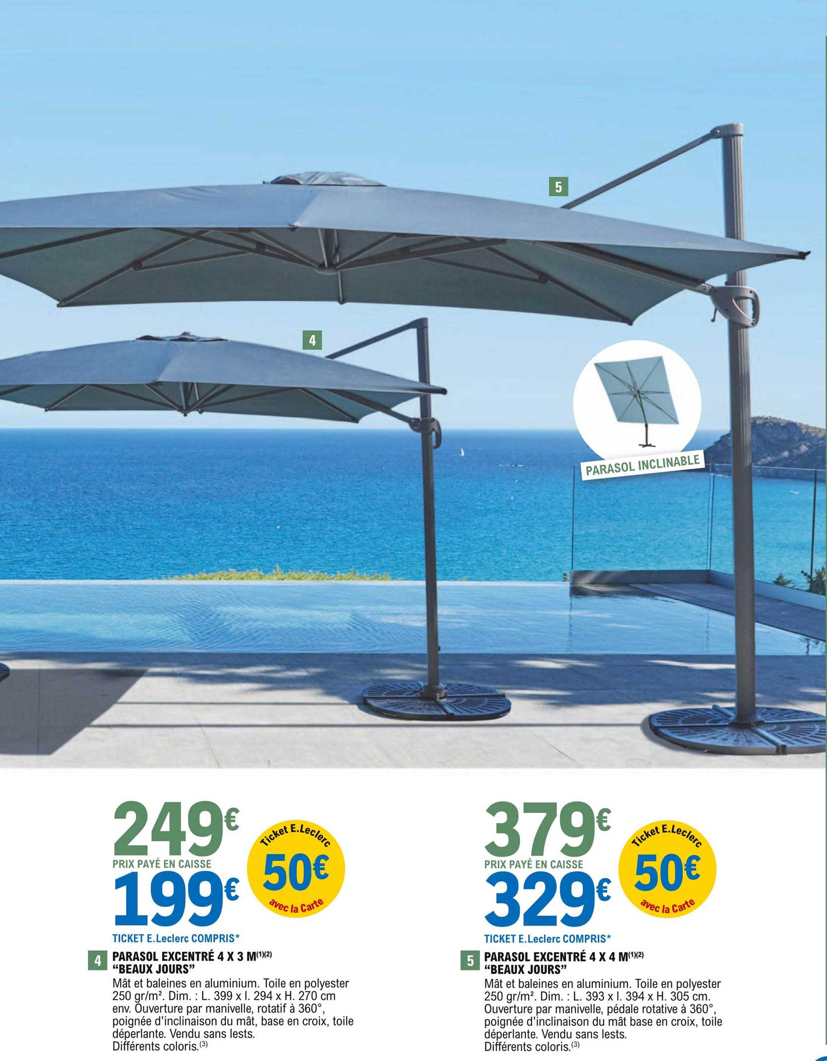 parasol excentré 4 x 3 m "beaux jours" , parasol excentré 4 x 4 m "beaux jours"