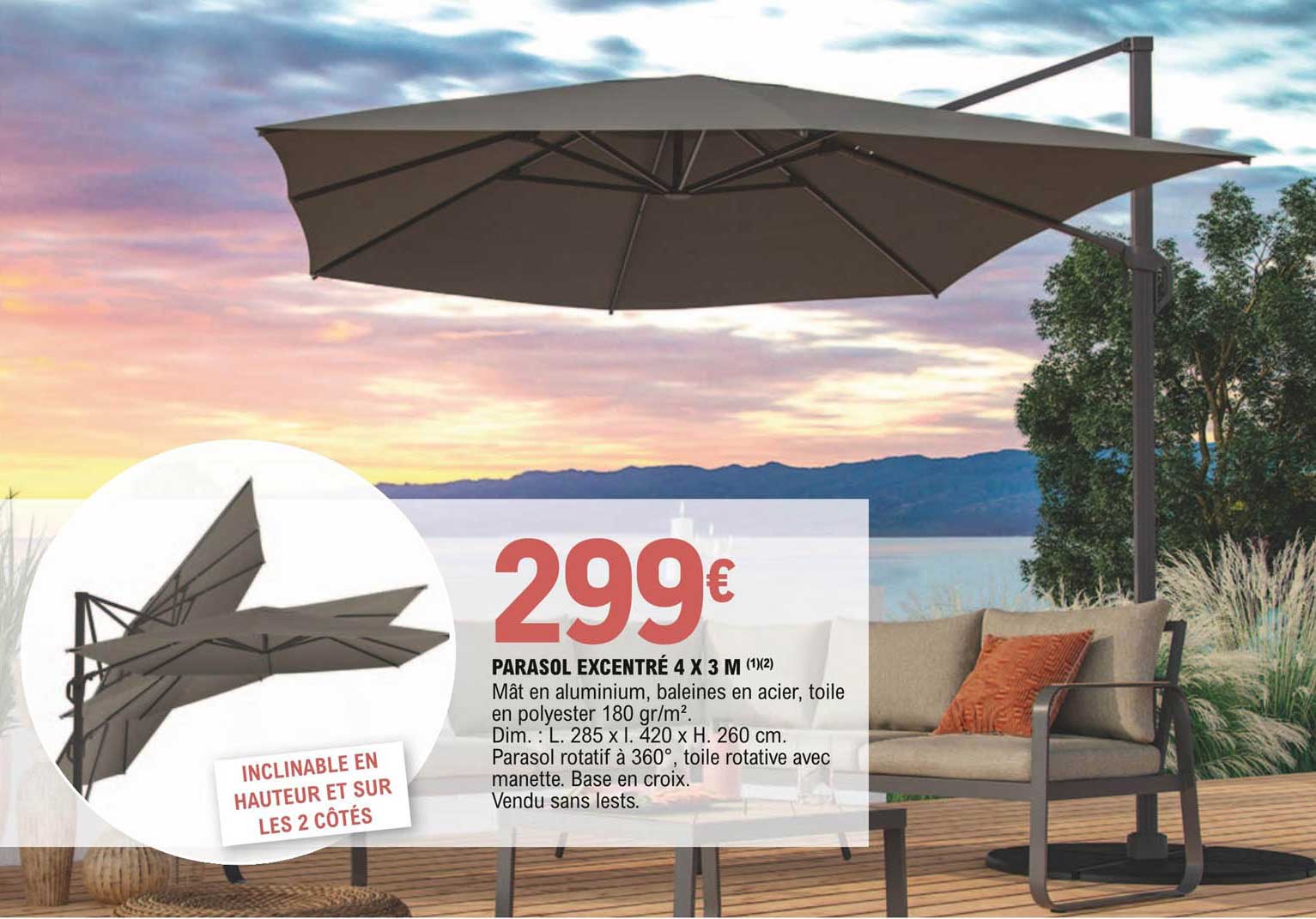 parasol excentré 4 x 3 m