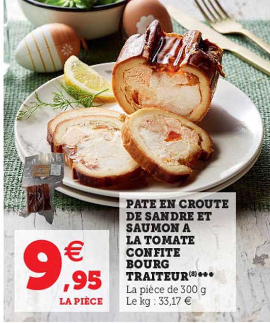 pâte en croute de sandre et saumon à la tomate confite bourg traiteur