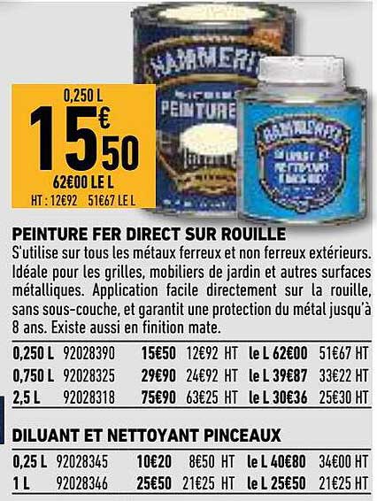 peinture fer direct sur rouille, diluant et nettoyant pinceaux hammerite