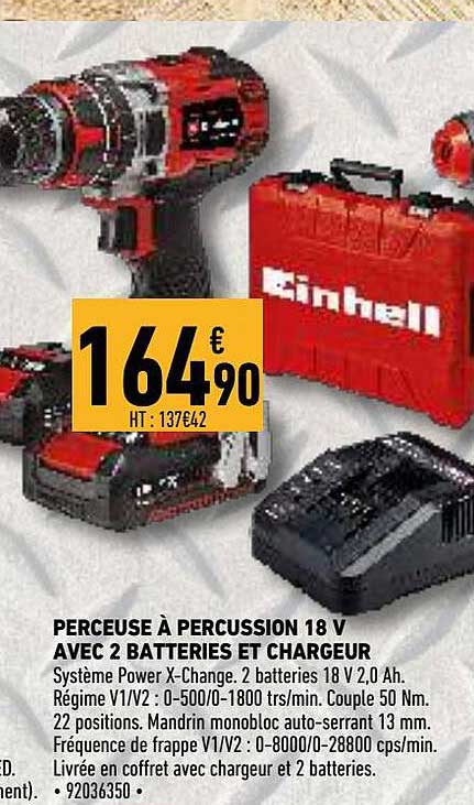 Perceuse à Percussion 18 V Avec 2 Batteries Et Chargeur Enihell