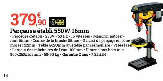 perçeuse établi 550w 16mm far tools