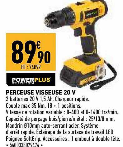 Perceuse Visseuse 20 V Powerplus