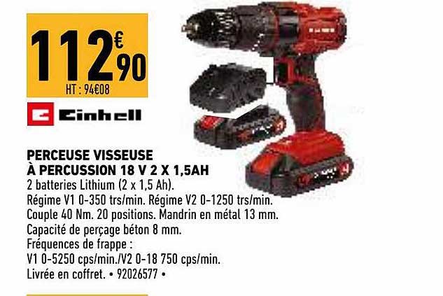 Perceuse Visseuse à Percussion 18 V 2 X 1,5ah Einhell
