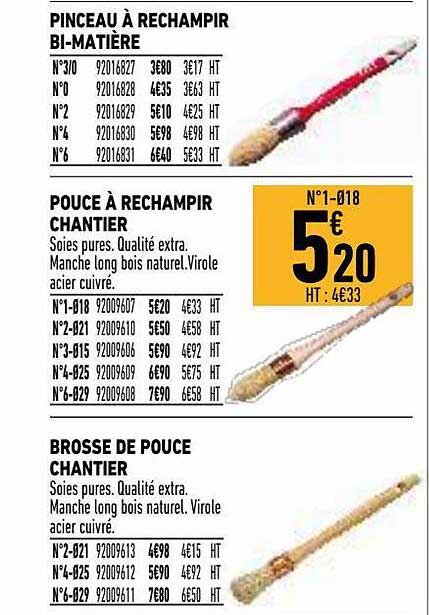 pinceau à rechampir bi-matière, pouce à rechampir, brosse de pouce chantier