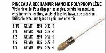 pinceau à rechampir manche polypropylène