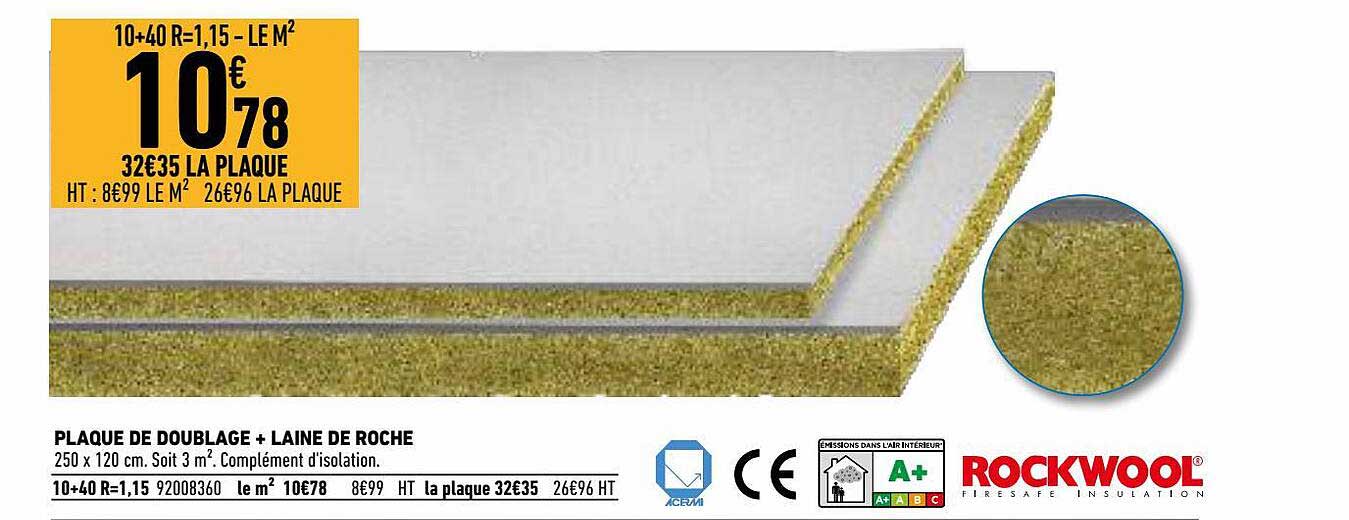 plaque de doublage + laine de roche rockwool