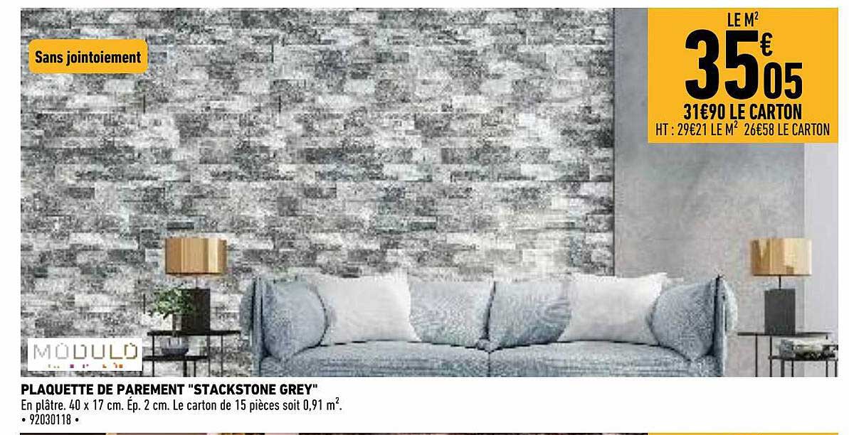 plaquette de parement "stackstone grey" modulo