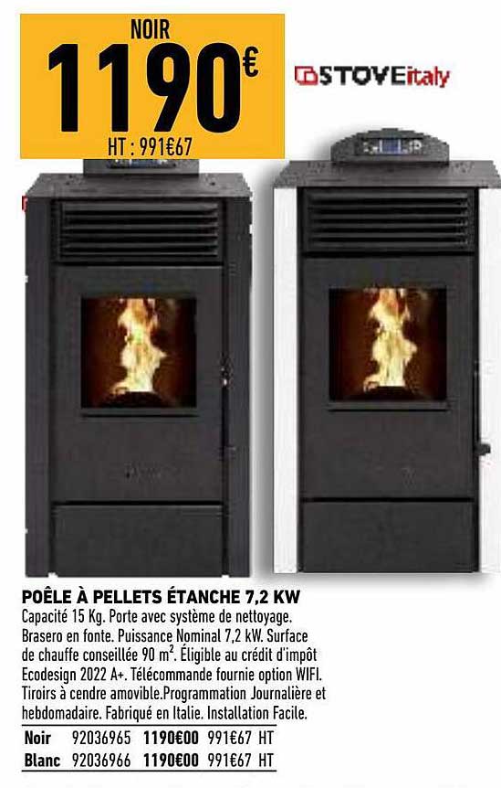poêle à pellets étanche 7,2 kw stove italy