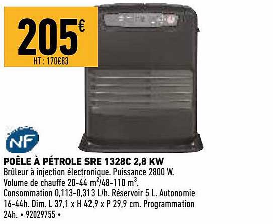 poêle à pétrole sre 1328c 2,8 kw