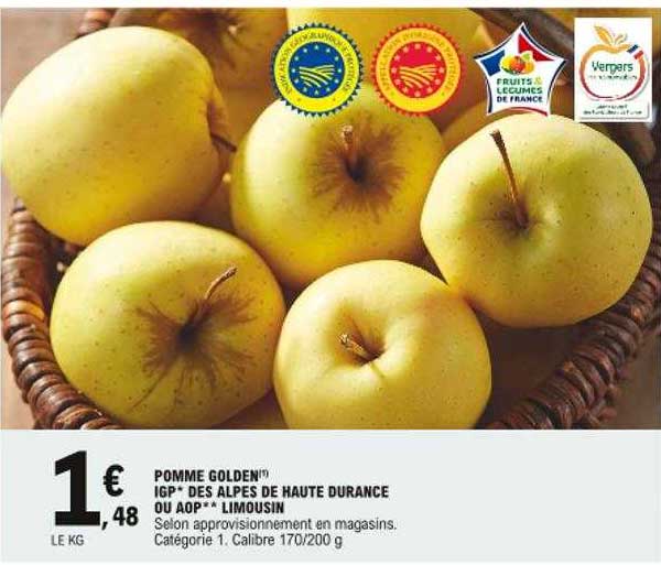 pomme golden igp des alpes de haute durance ou aop limousin