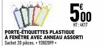porte-étiquettes plastique à fenêtre avec anneau assorti