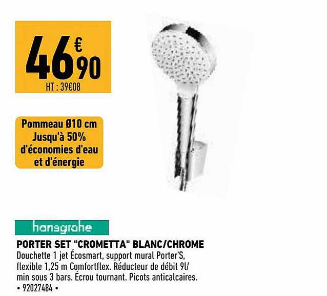 Porter Set "crometta" Blanc - Chrome Hansgrohe
