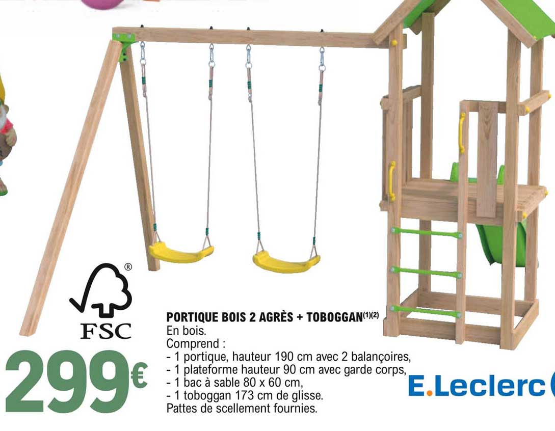 portique bois 2 agrès + toboggan