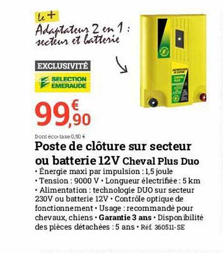 poste de clôture sur secteur ou batterie 12 v cheval plus duo