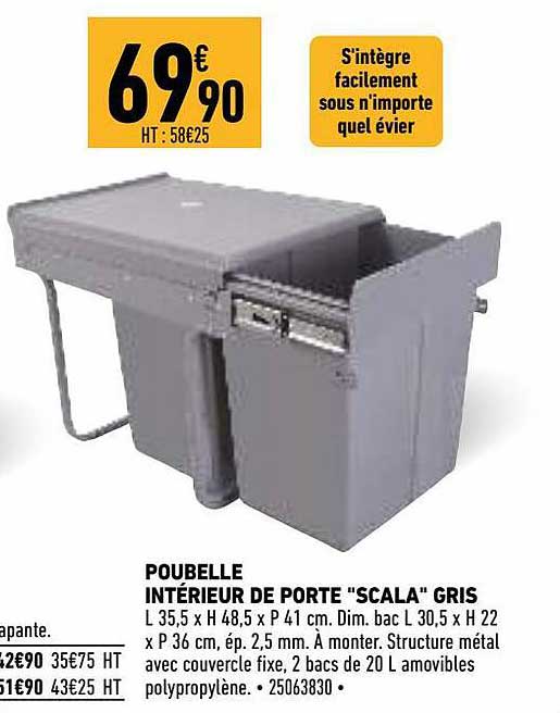Poubelle Intérieur De Porte "scala" Gris