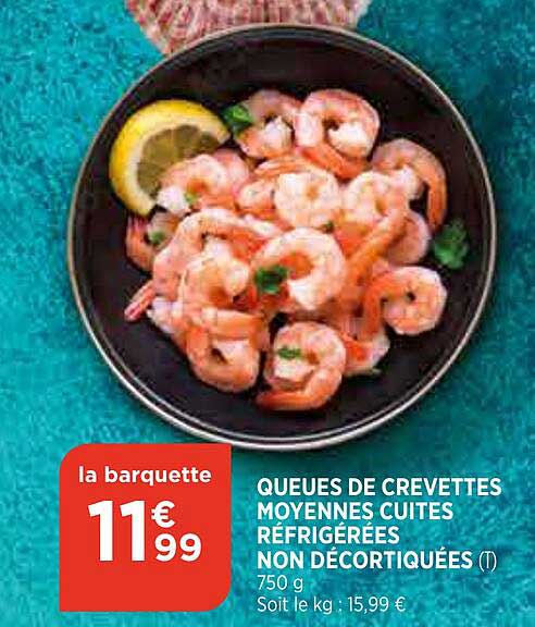 queues de crevettes moyennes cuites réfrigérées non décortiquées
