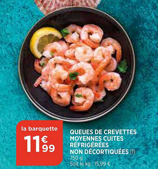 Queues De Crevettes Moyennes Cuites Réfrigérées Non Décortiquées