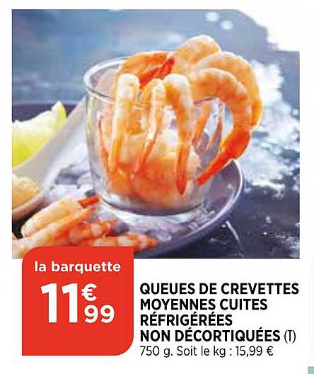 queues de crevettes moyennes cuites réfrigérées non décortiquées