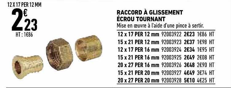 raccord à glissement écrou tournant