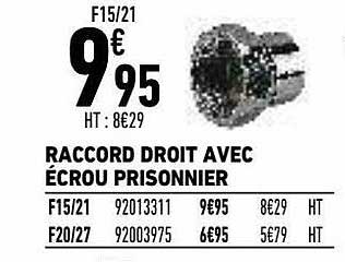 raccord droit avec écrou prisonnier