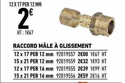 raccord mâle à glissement