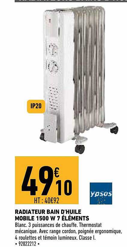Radiateur Bain D'huile Mobile 1500 W 7 éléments