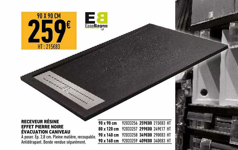 receveur résine effet pierre noire évacuation caniveau