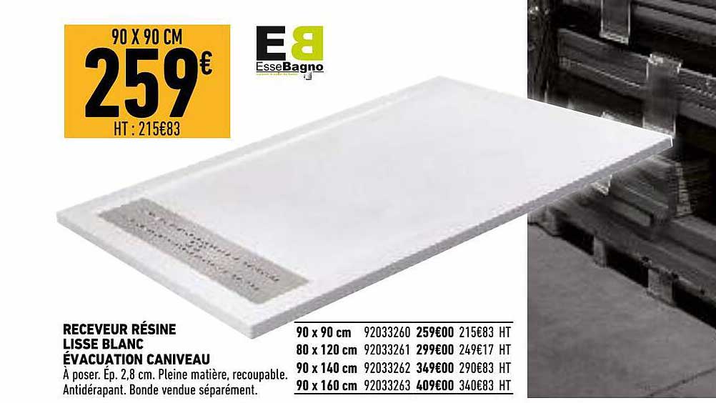 receveur résine lisse blanc évacuation caniveau