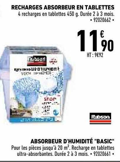 Recharges Absorbeur En Tablettes, Absorbeur D'humidité "basic" Rubson
