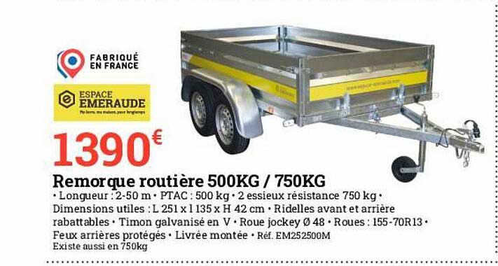 remorque routière 500kg - 750 kg