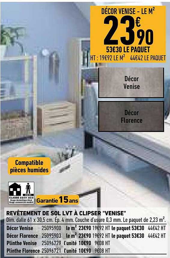 revêtement de sol lvt à clipser "venise"