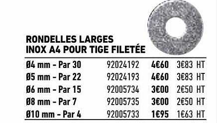 rondelles larges inox a4 pour tige filetée