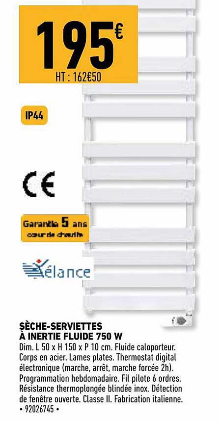 sèche-serviettes à inertie fluide 70 w