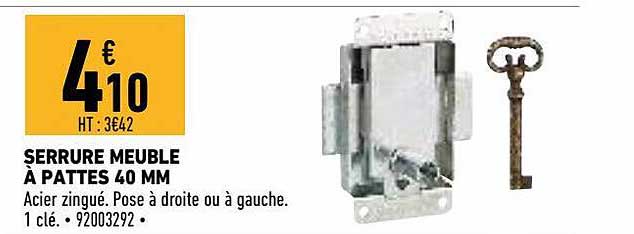 serrure meuble à pattes 40 mm