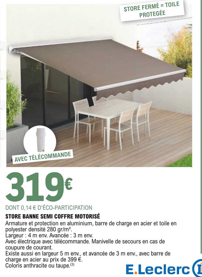 store banne semi coffré motorisé