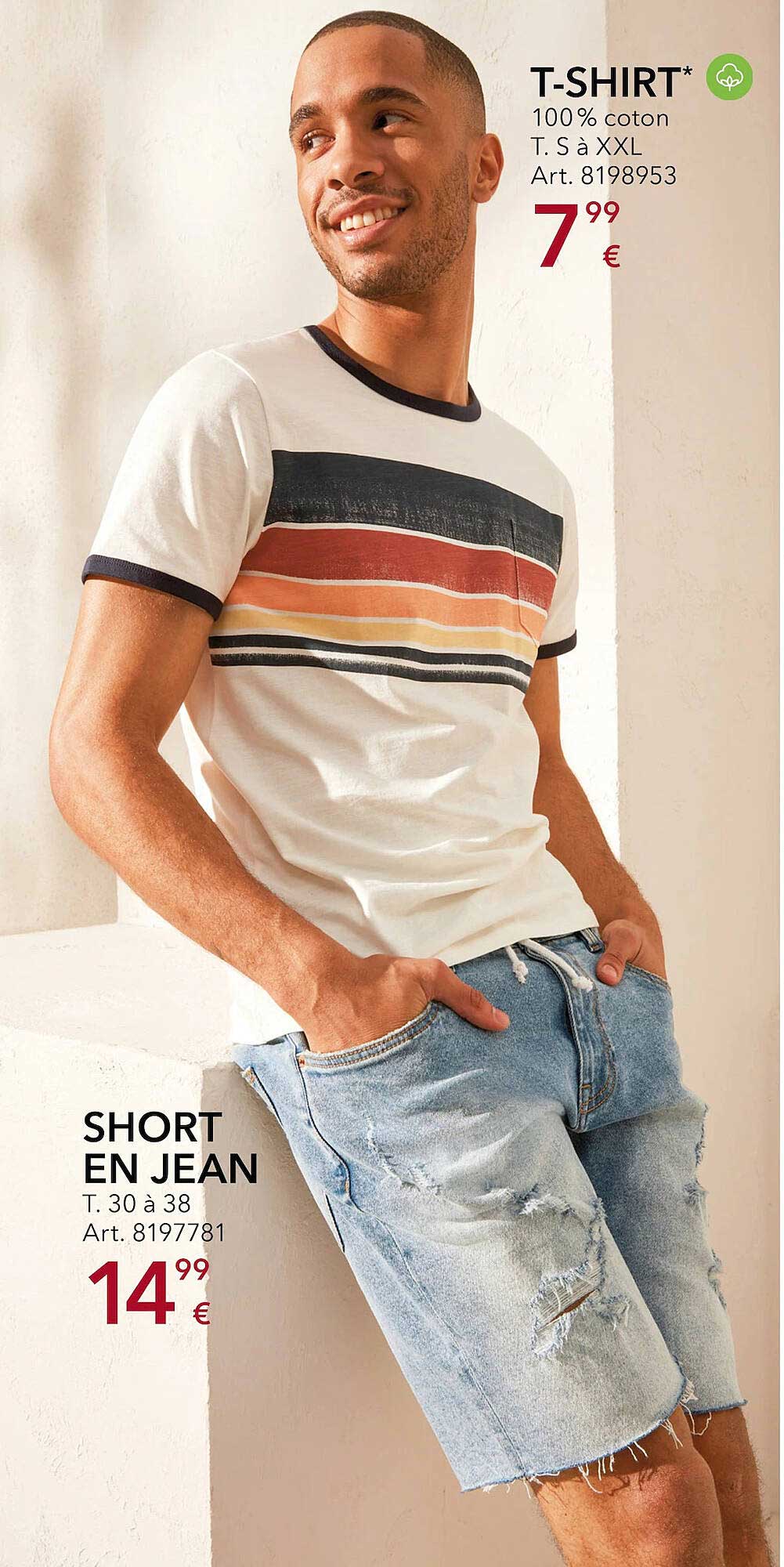 t-shirt, short en jean