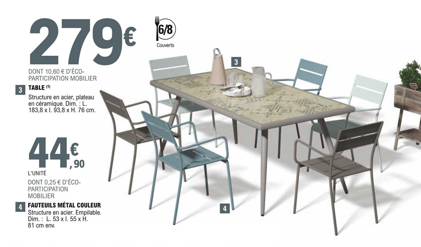 Table, Fauteuils Métal Couleur