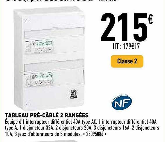 tableau pré-câblé 2 rangées