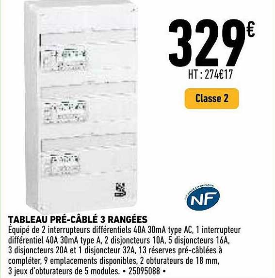 tableau pré-câblé 3 rangées