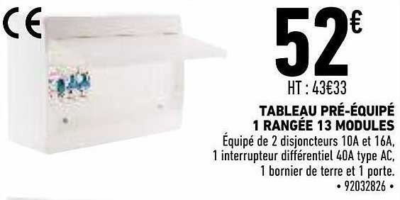tableau pré-équipé 1 rangée 13 modules