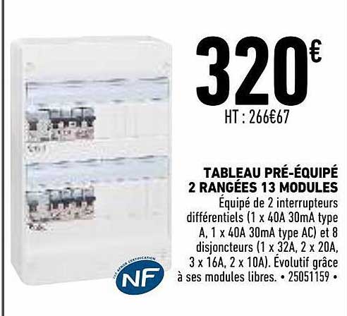 tableau pré-équipé 2 rangées 13 modules