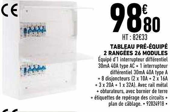 tableau pré-équipé 2 rangées 26 modules