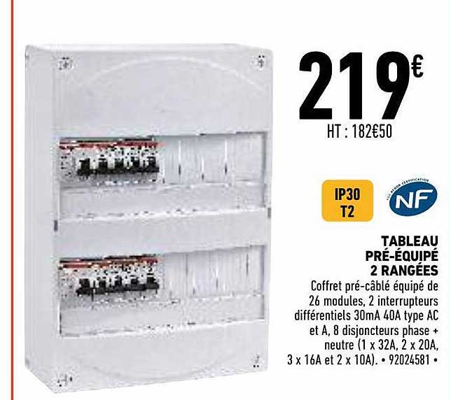 tableau pré-équipé 2 rangées