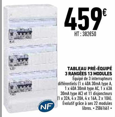tableau pré-équipé 3 rangées 13 modules